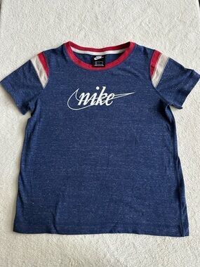 Nike Retro Navy Graphic Tee with Red & White Trim size S